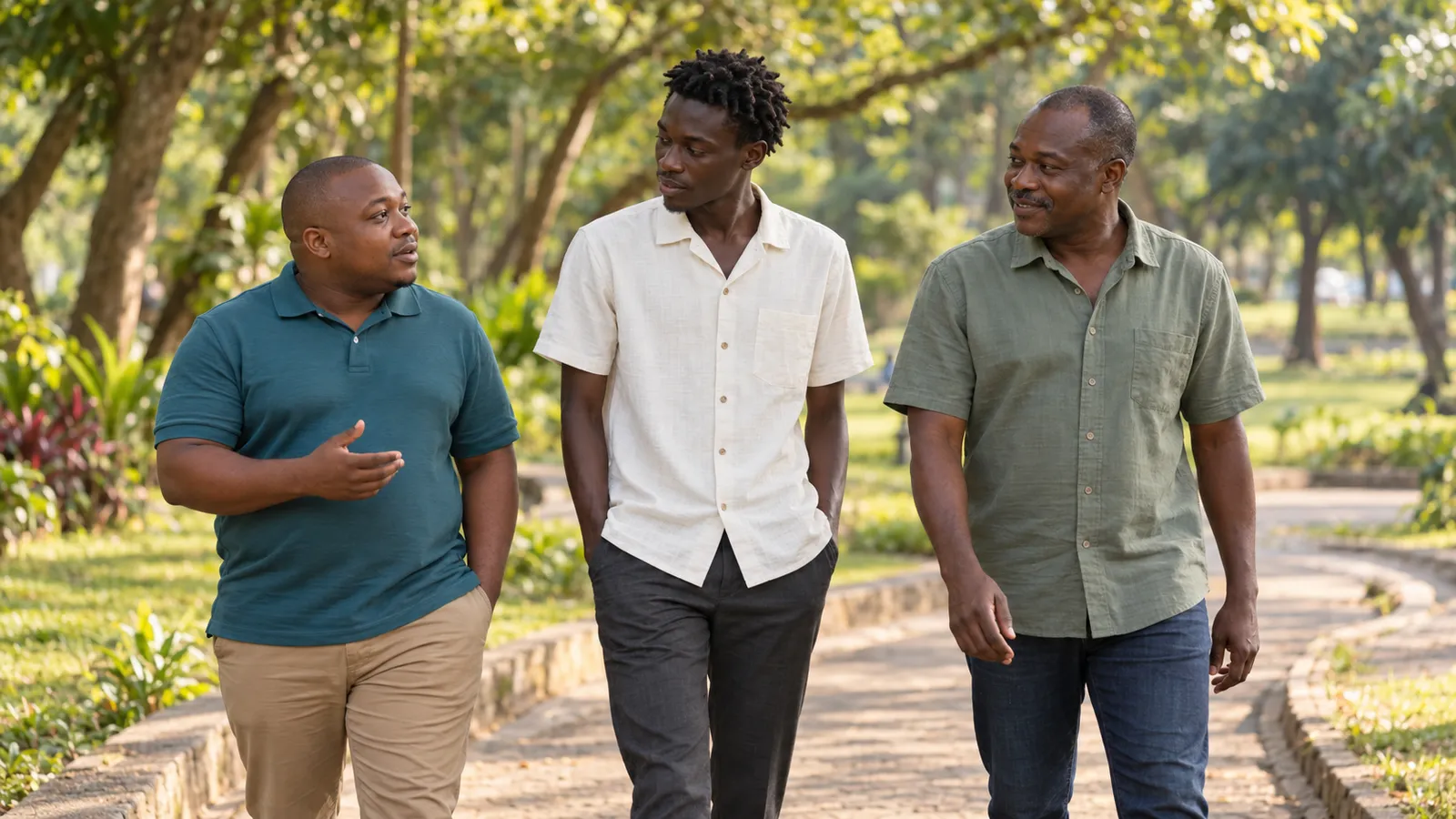 Friends sharing a peaceful walk in a park